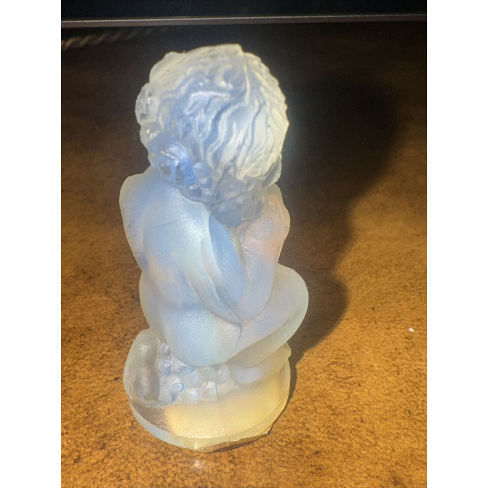 Sabino Art Glass Paris France Opalescent Crystal Child Cherub Roses Figurine - Picture 3 of 11